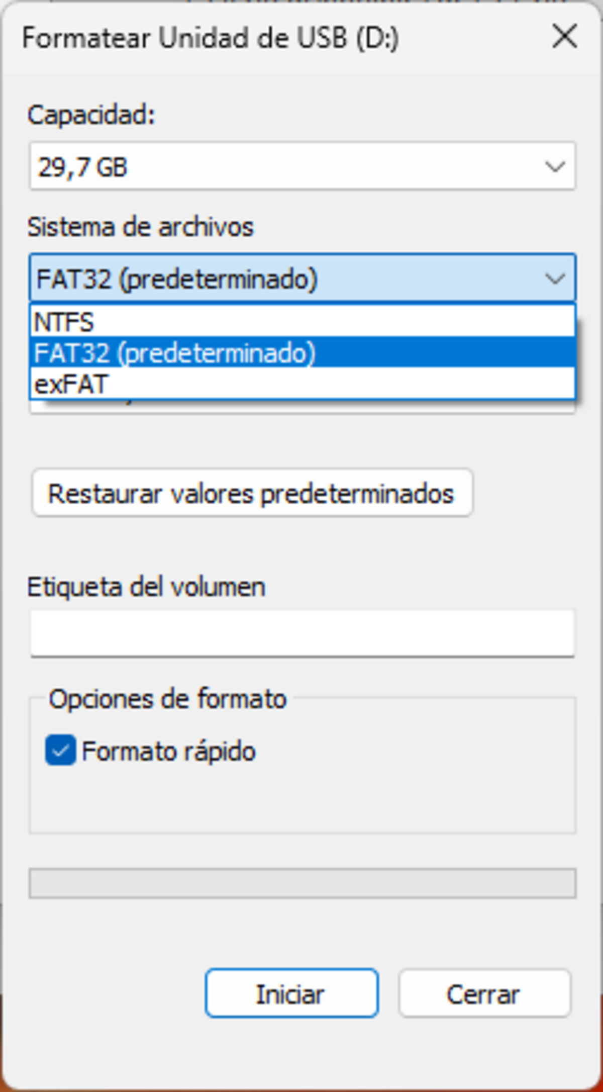 Configuración FAT32